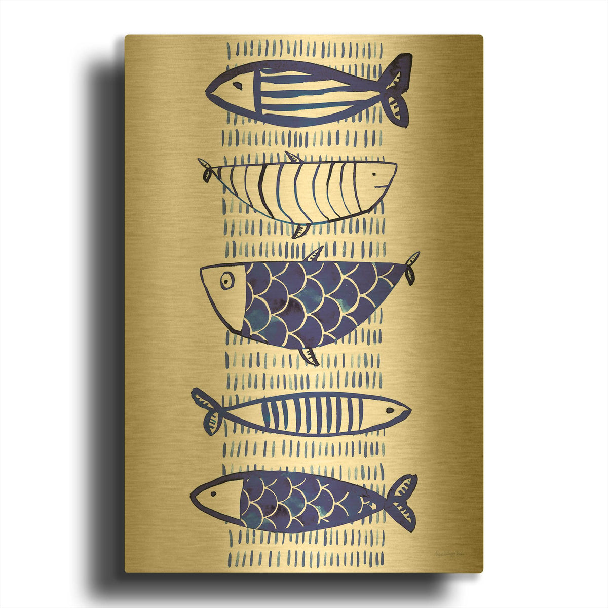 'Blue Fish 2' By Mercedes Lopez Charro Gold Metal Wall Art