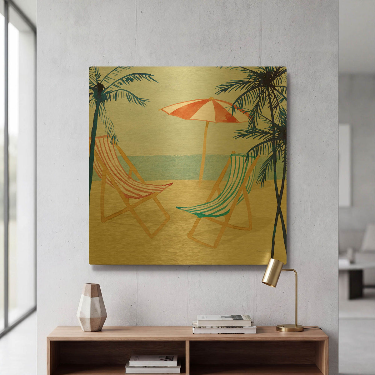 'Laguna Lounging 1' By Mercedes Lopez Charro Gold Metal Wall Art