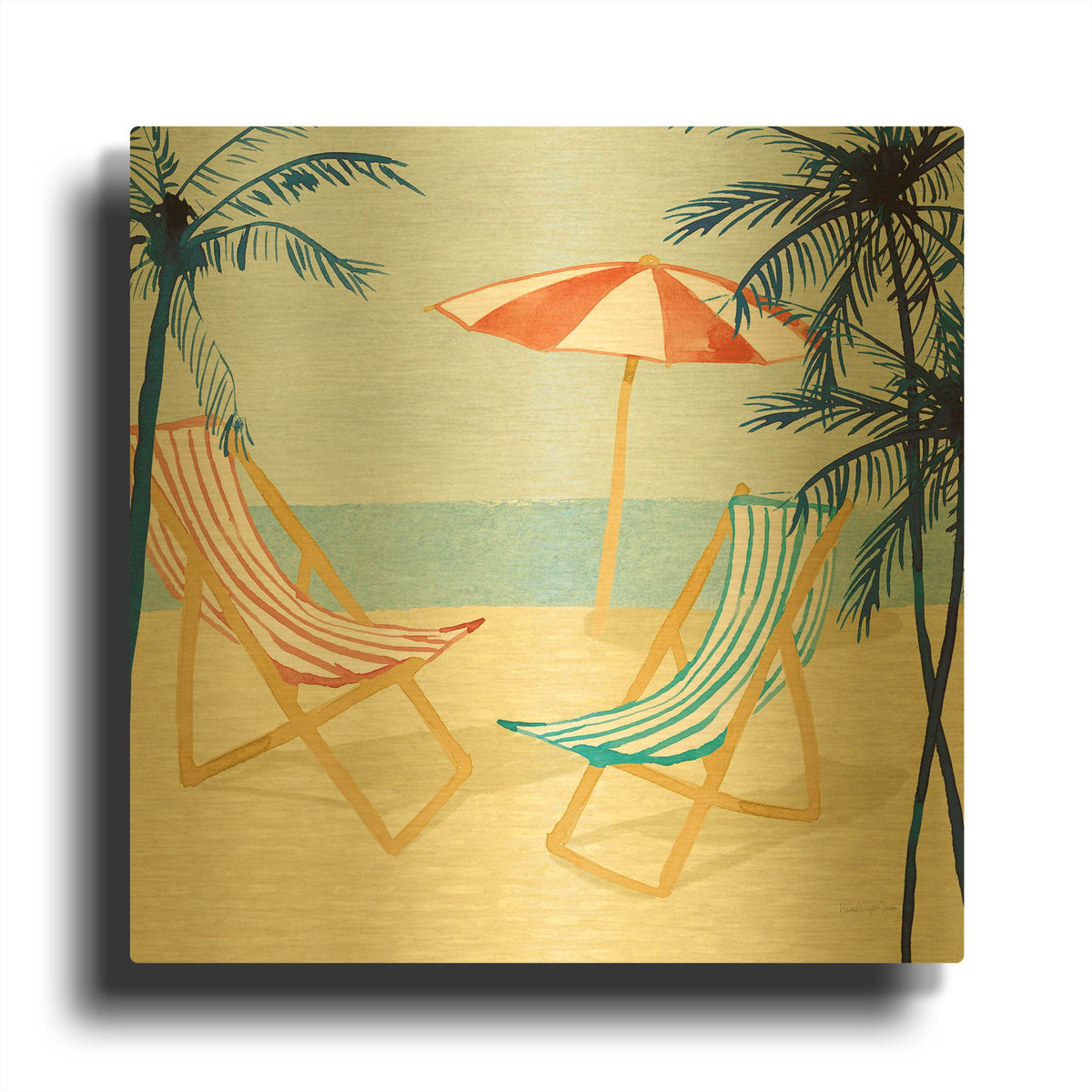 'Laguna Lounging 1' By Mercedes Lopez Charro Gold Metal Wall Art