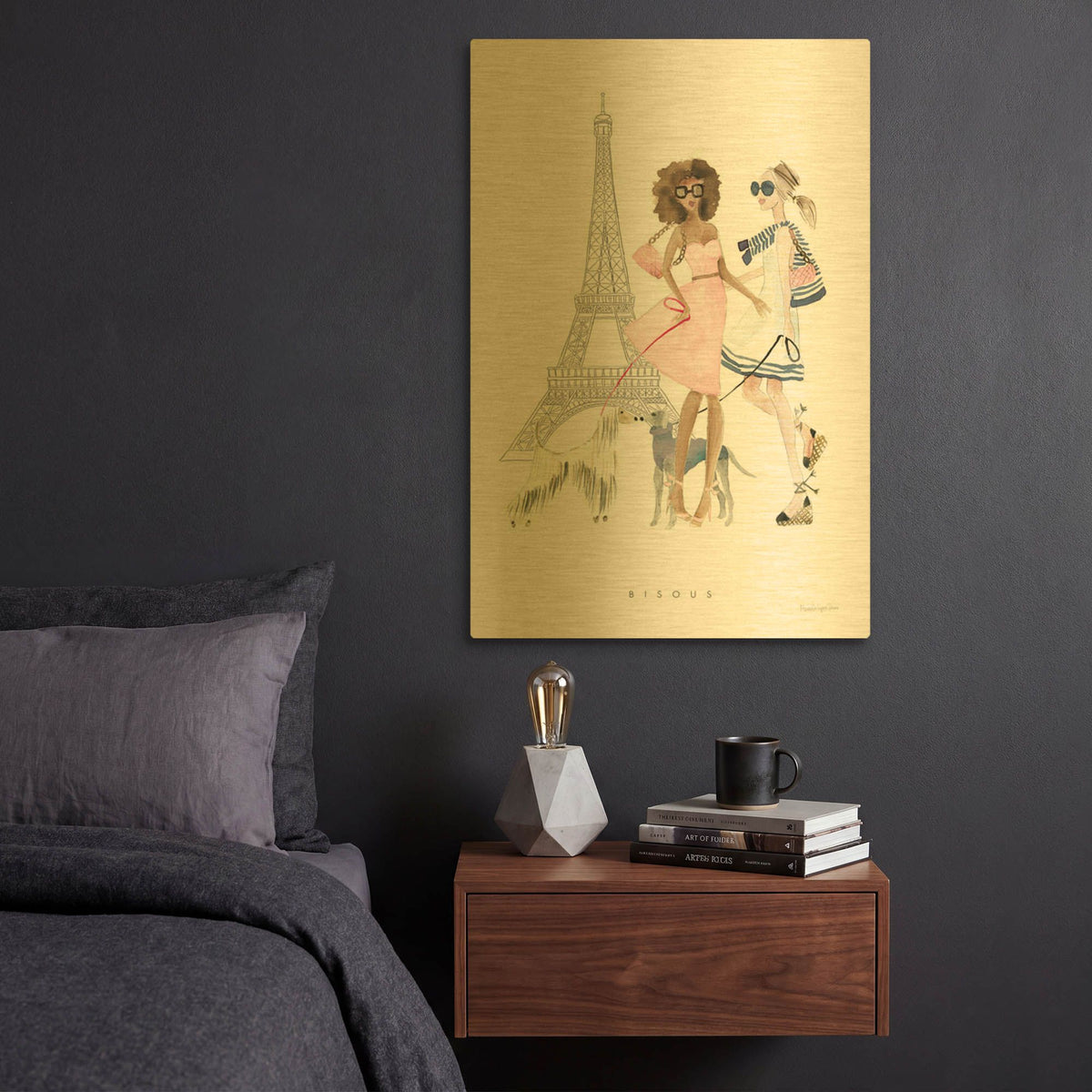 'Paris Girlfriends 1 Pastel' By Mercedes Lopez Charro Gold Metal Wall Art