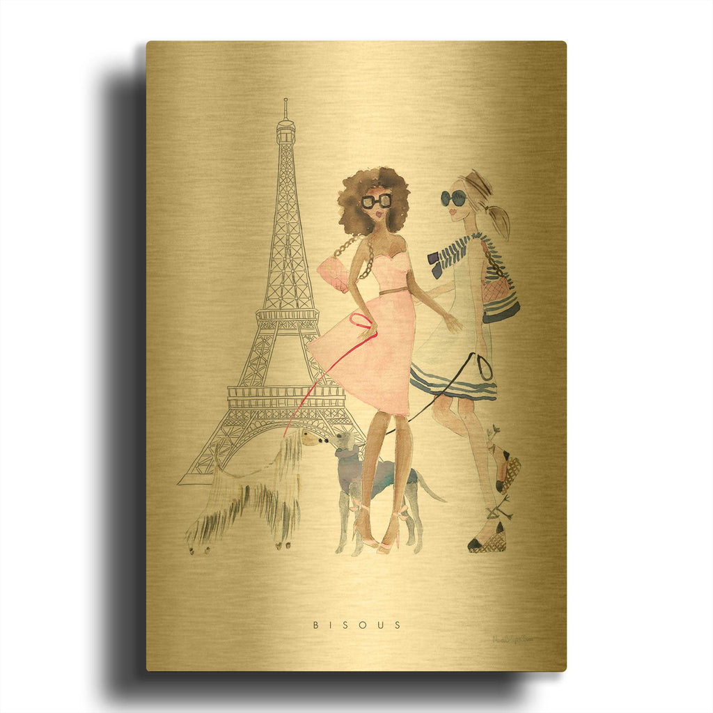'Paris Girlfriends 1 Pastel' By Mercedes Lopez Charro Gold Metal Wall Art