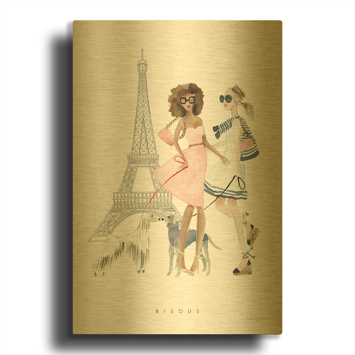 'Paris Girlfriends 1 Pastel' By Mercedes Lopez Charro Gold Metal Wall Art
