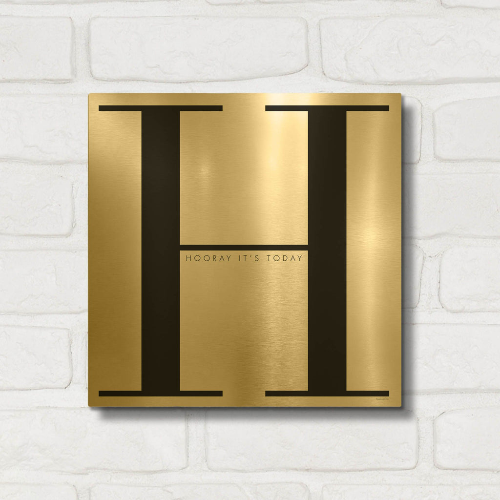 'H is for Hooray on White' By Mercedes Lopez Charro Gold Metal Wall Art