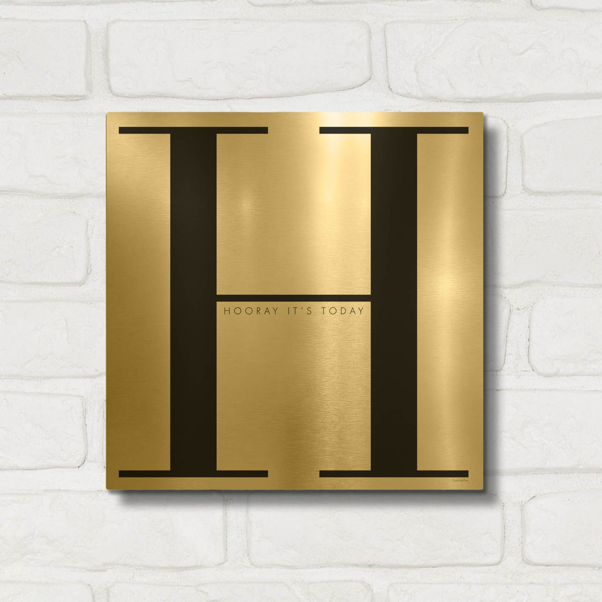 'H is for Hooray on White' By Mercedes Lopez Charro Gold Metal Wall Art