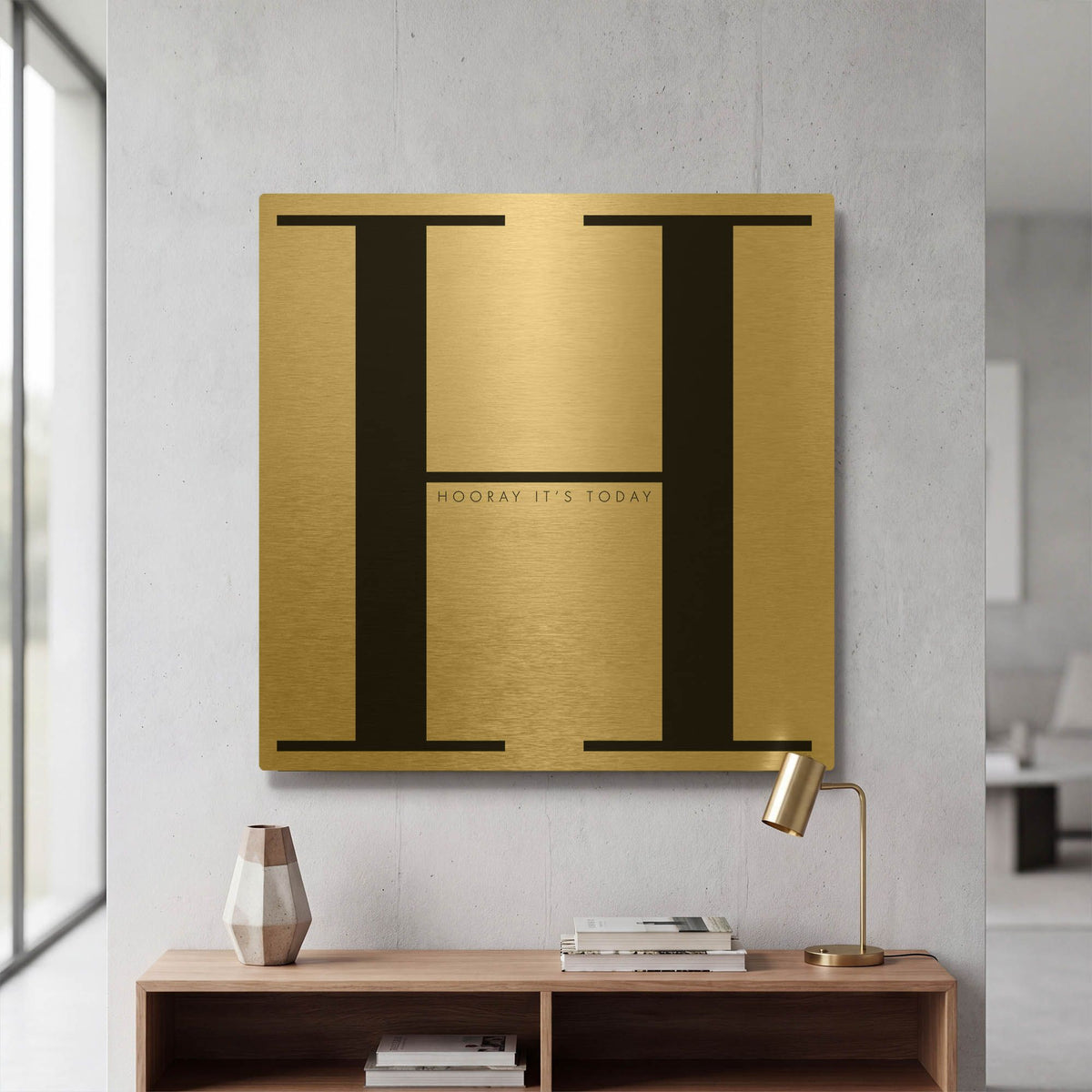 'H is for Hooray on White' By Mercedes Lopez Charro Gold Metal Wall Art