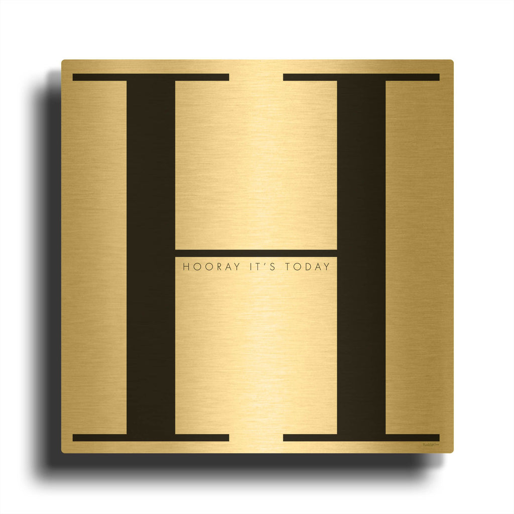 'H is for Hooray on White' By Mercedes Lopez Charro Gold Metal Wall Art