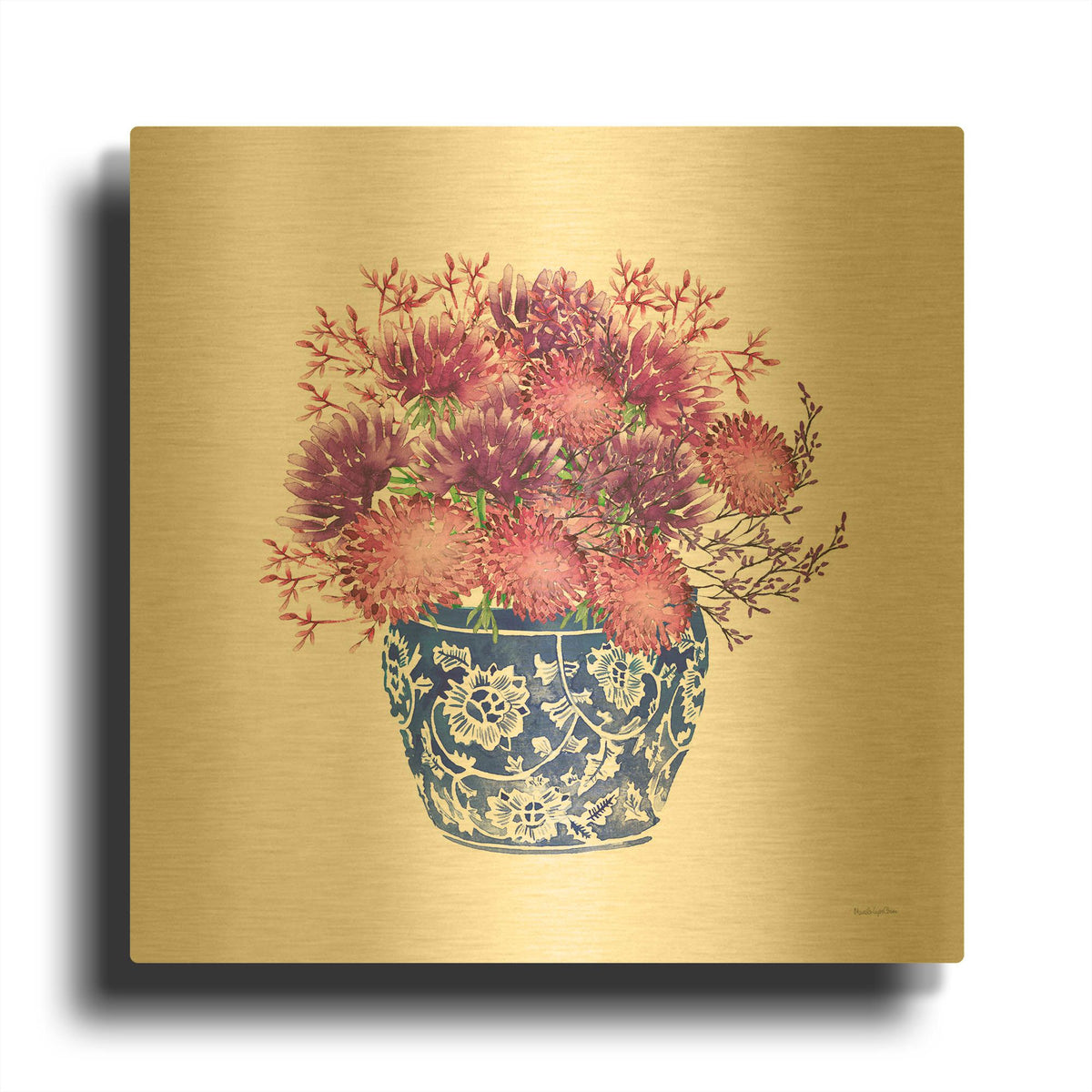 'Chinoiserie Style 4' By Mercedes Lopez Charro Gold Metal Wall Art