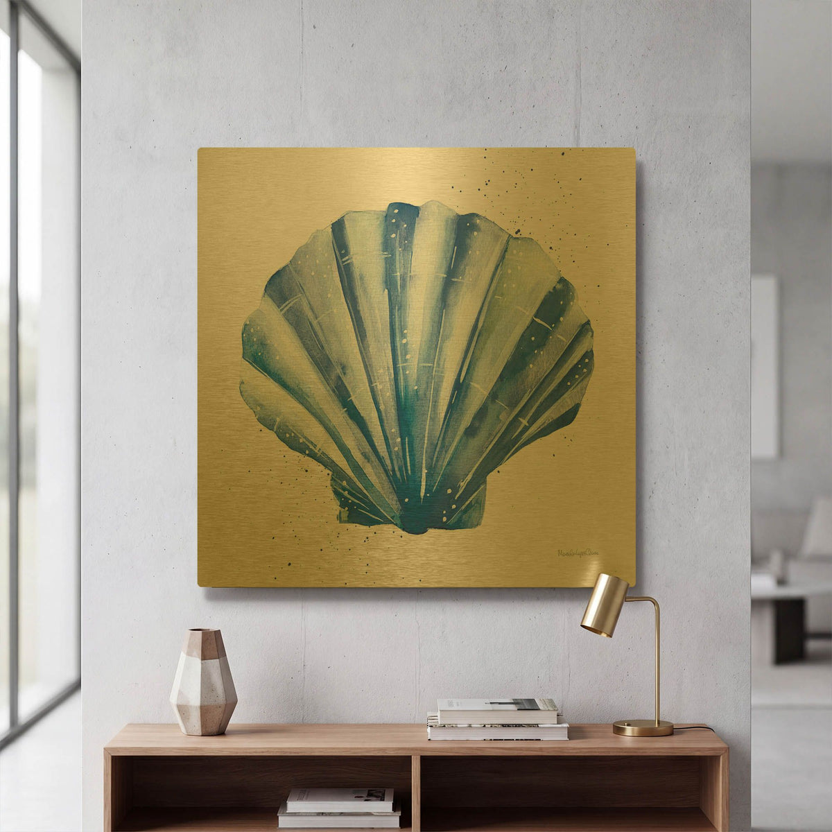 'Scallop Shell Sq' By Mercedes Lopez Charro Gold Metal Wall Art