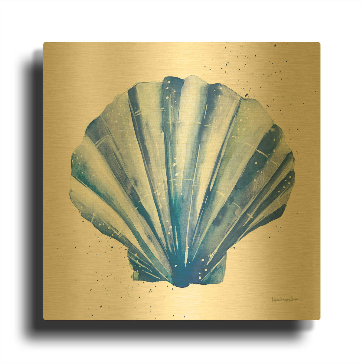 'Scallop Shell Sq' By Mercedes Lopez Charro Gold Metal Wall Art