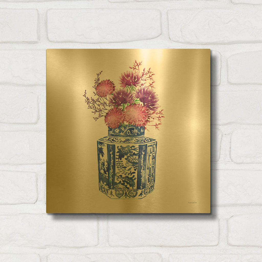 'Chinoiserie Style 3' By Mercedes Lopez Charro Gold Metal Wall Art