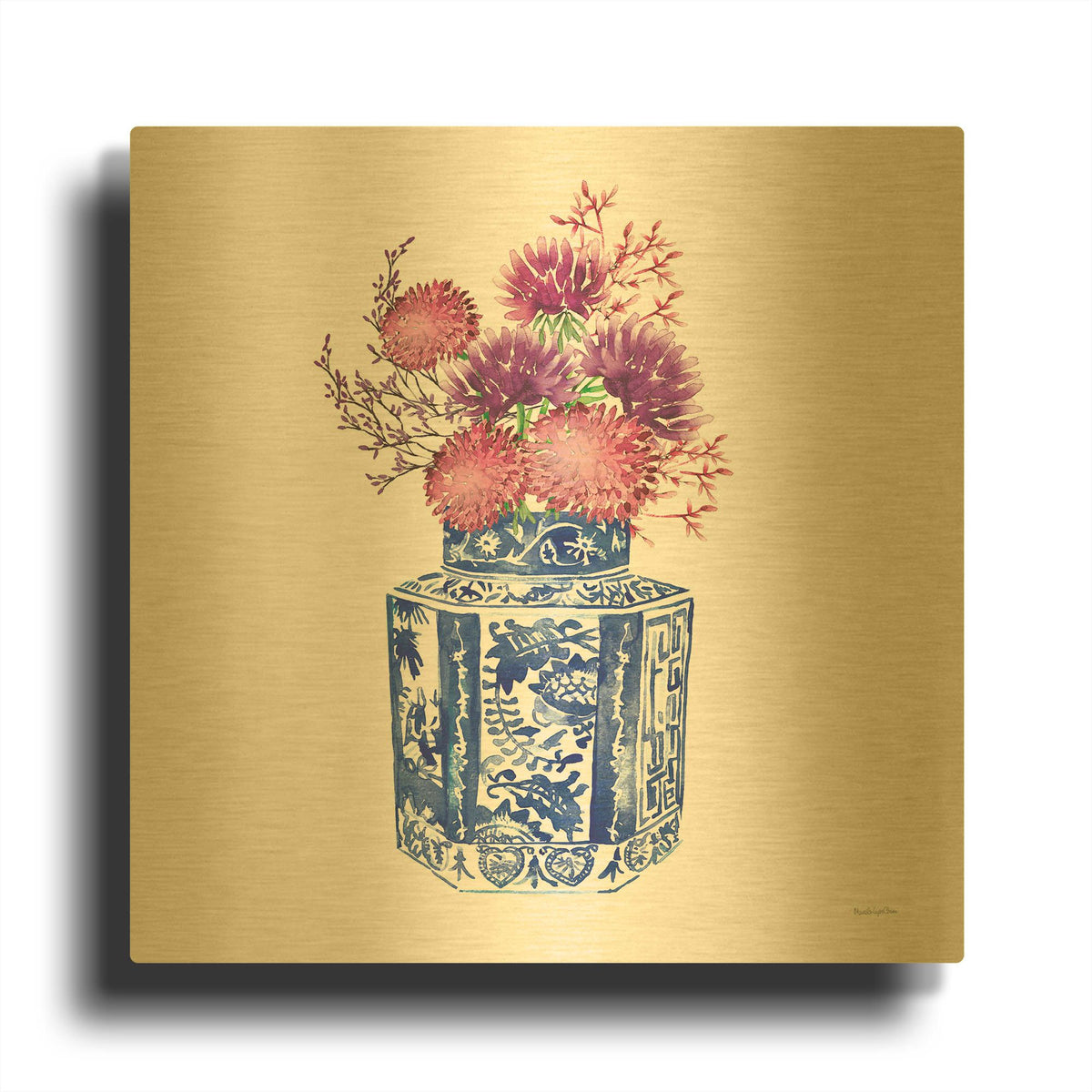 'Chinoiserie Style 3' By Mercedes Lopez Charro Gold Metal Wall Art