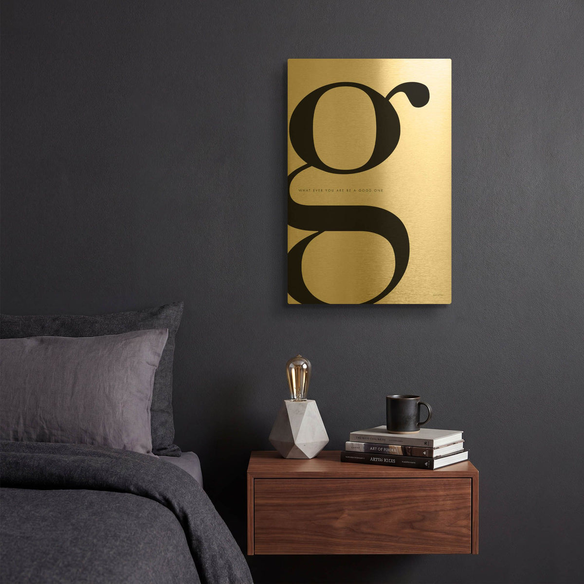 'G is for Good on White' By Mercedes Lopez Charro Gold Metal Wall Art