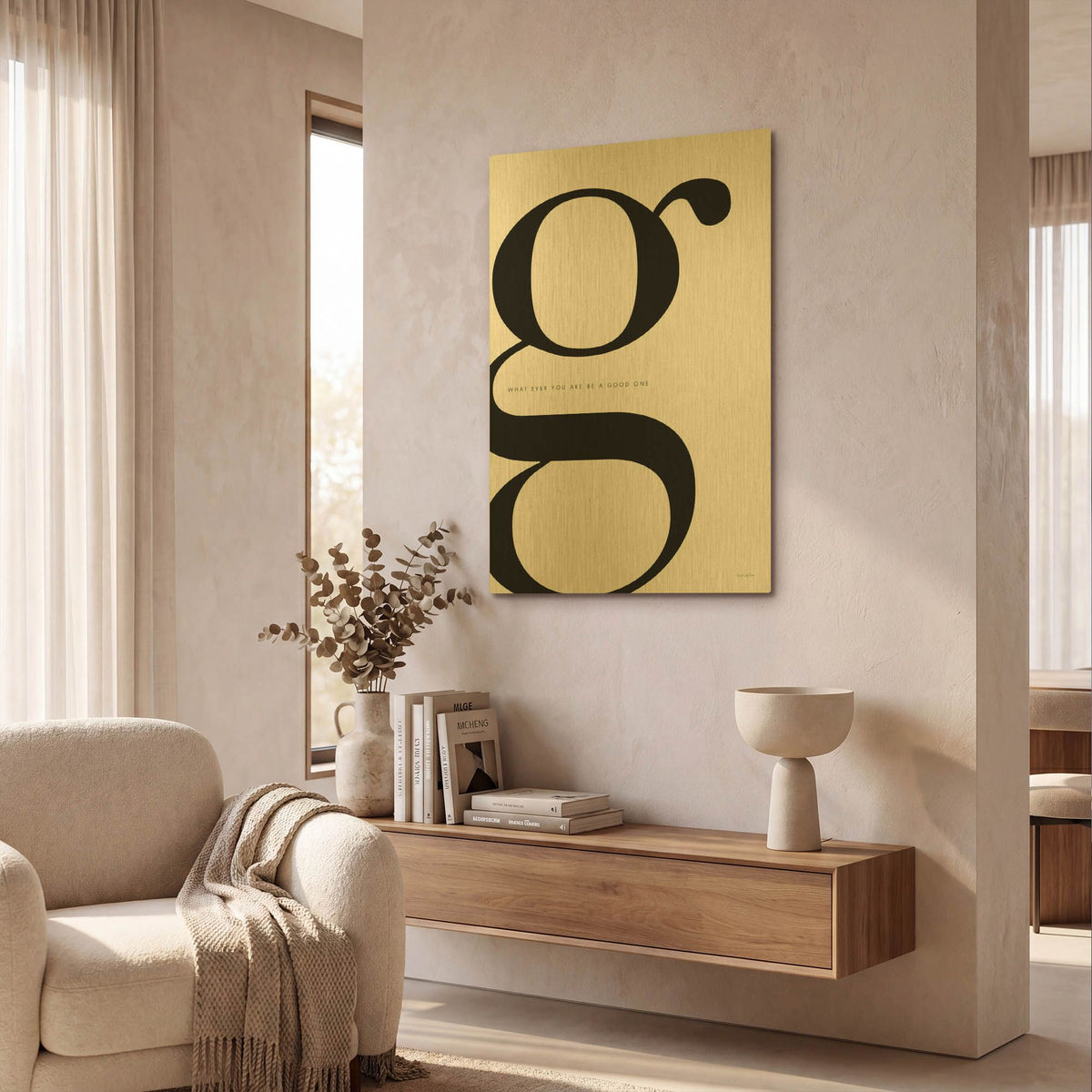 'G is for Good on White' By Mercedes Lopez Charro Gold Metal Wall Art
