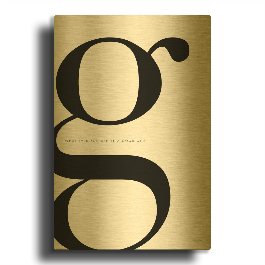 'G is for Good on White' By Mercedes Lopez Charro Gold Metal Wall Art