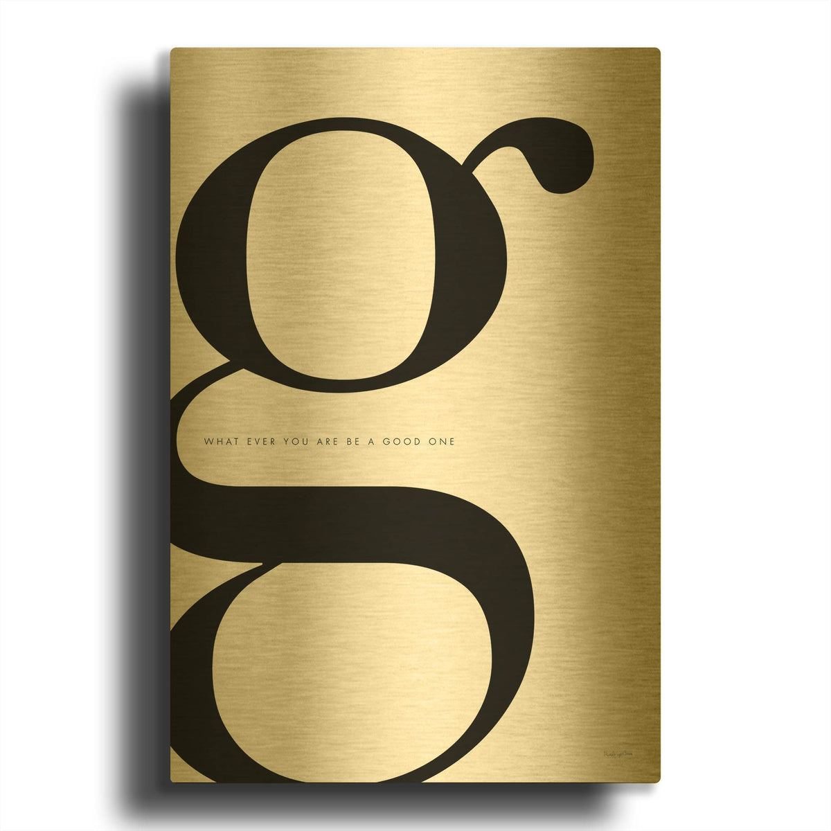 'G is for Good on White' By Mercedes Lopez Charro Gold Metal Wall Art