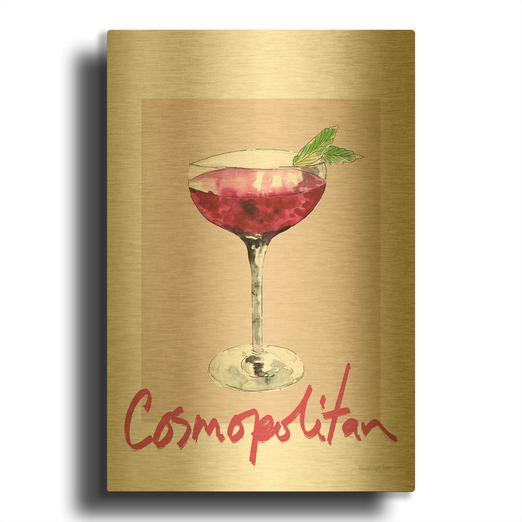 'Cheers 2 on White' By Mercedes Lopez Charro Gold Metal Wall Art