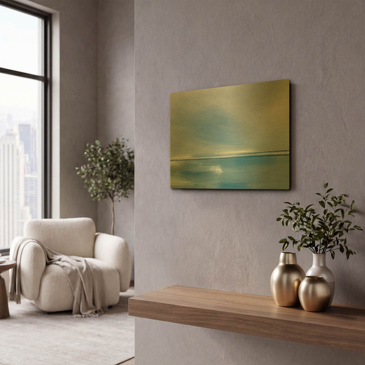 'Shining Sea' By Mercedes Lopez Charro Gold Metal Wall Art