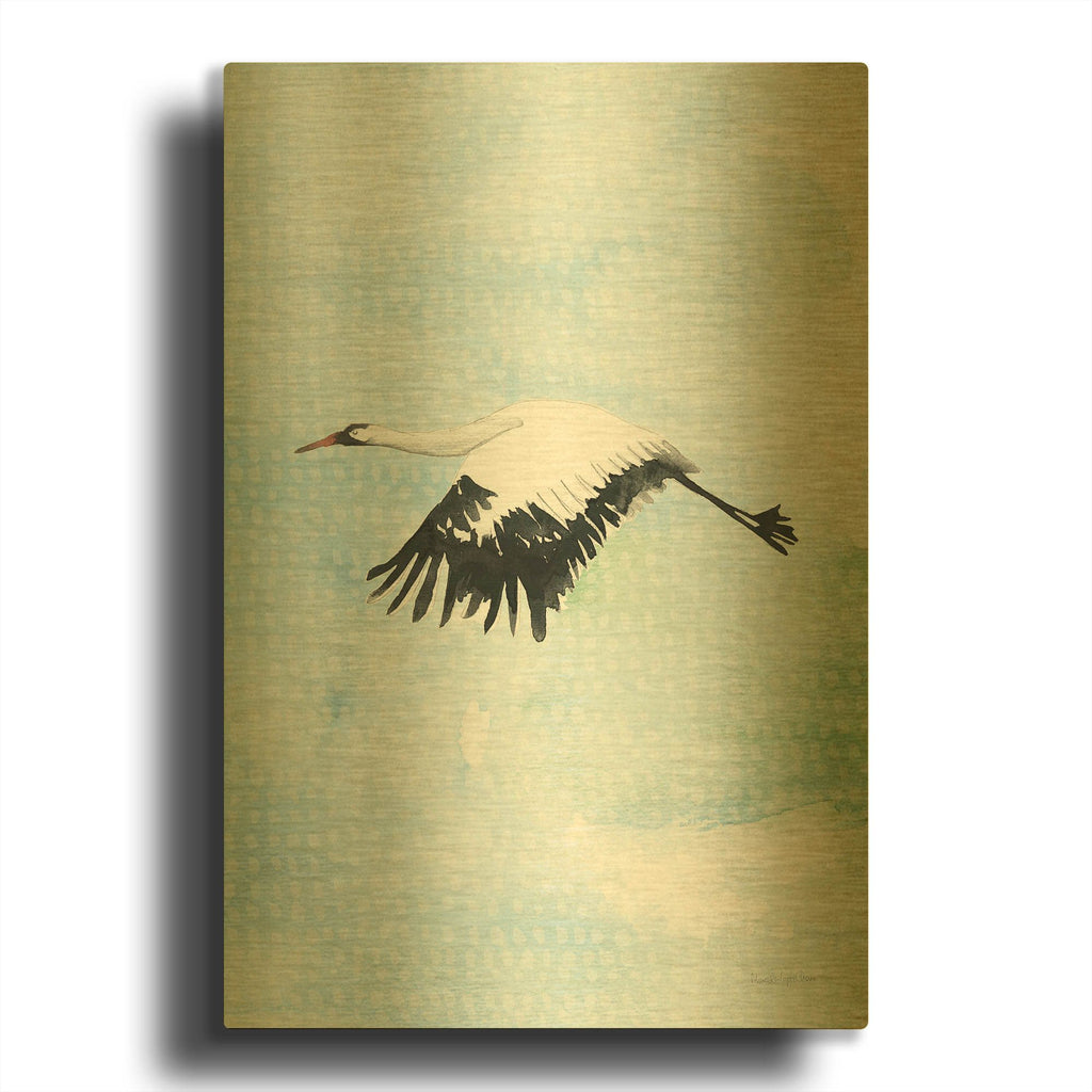 'Crane in Flight 2' By Mercedes Lopez Charro Gold Metal Wall Art
