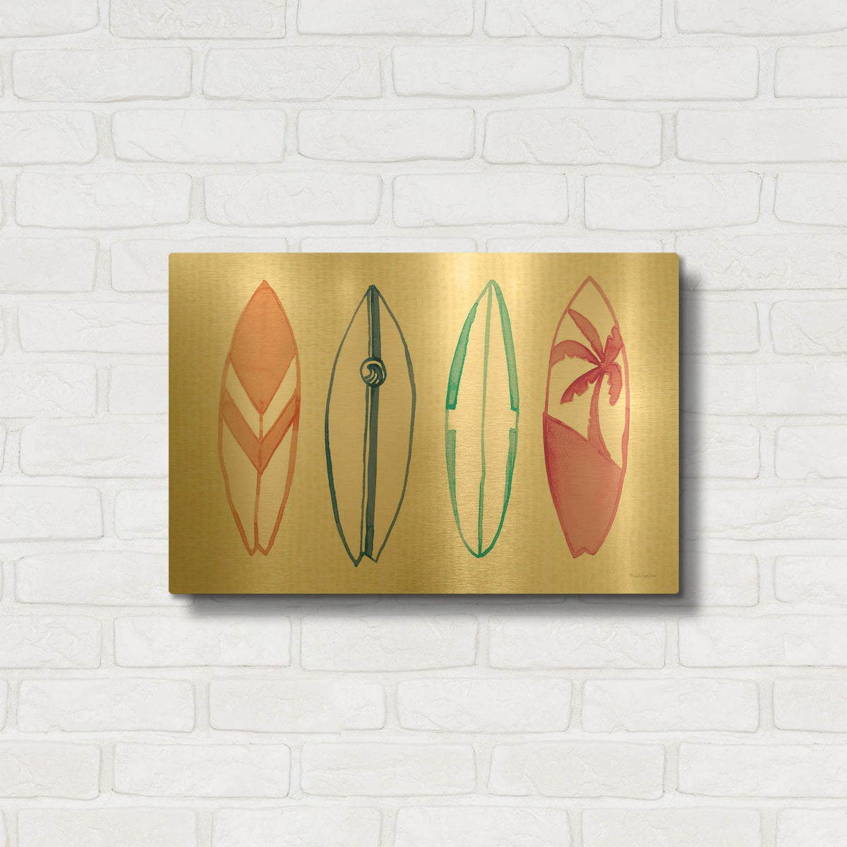'Laguna Surfboards 1' By Mercedes Lopez Charro Gold Metal Wall Art
