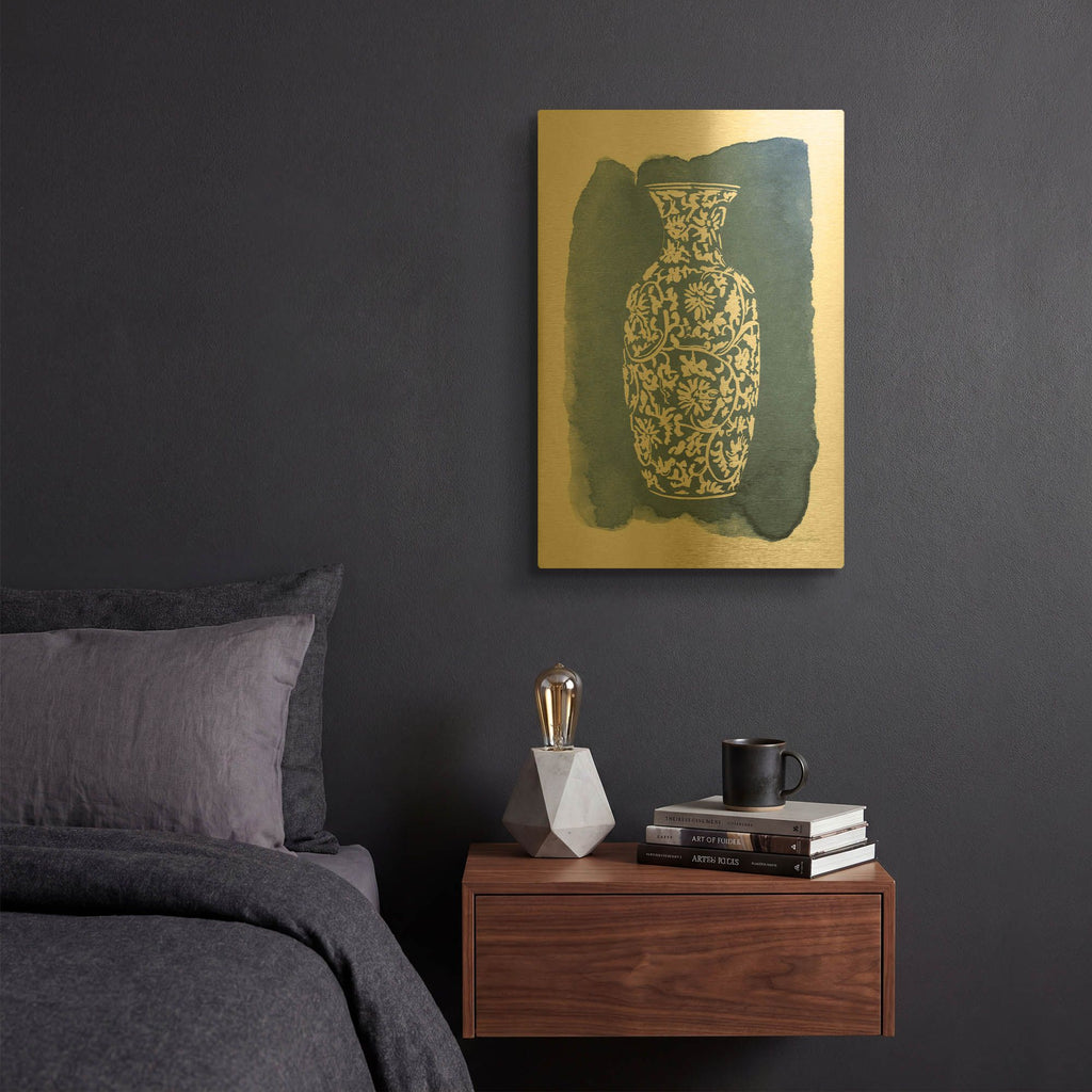 'Chinese Vase 2 v2' By Mercedes Lopez Charro Gold Metal Wall Art