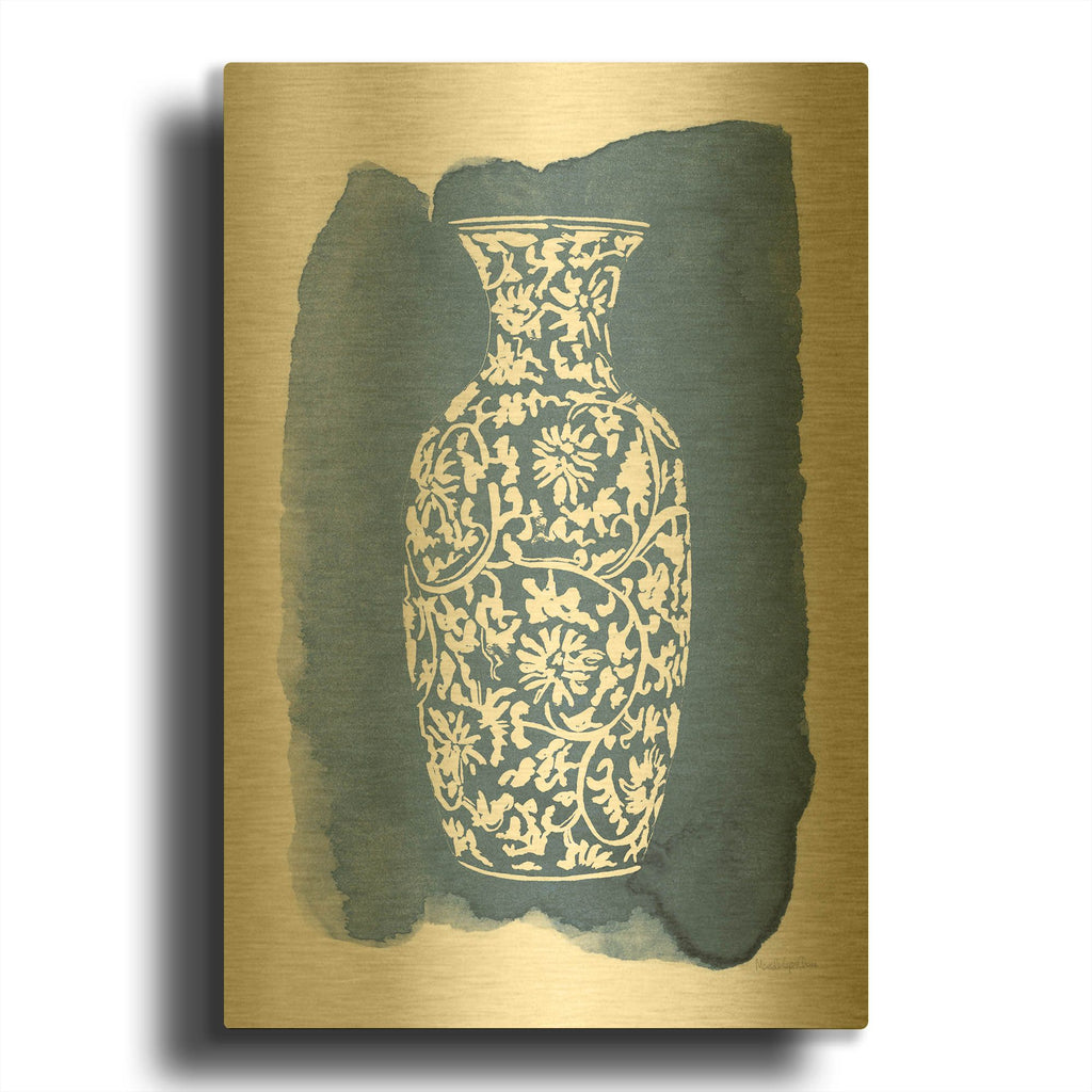 'Chinese Vase 2 v2' By Mercedes Lopez Charro Gold Metal Wall Art