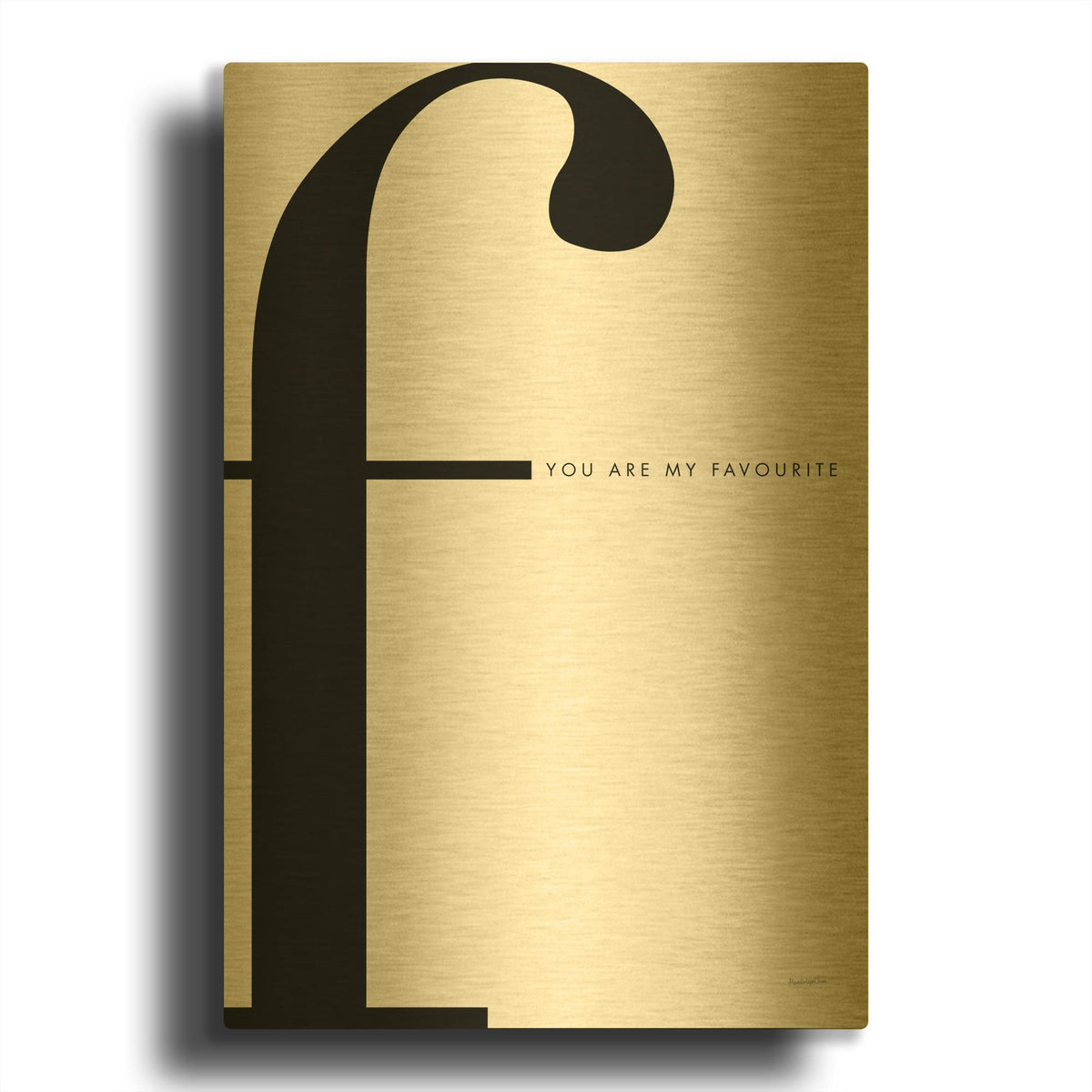 'F is for favorite on White' By Mercedes Lopez Charro Gold Metal Wall Art