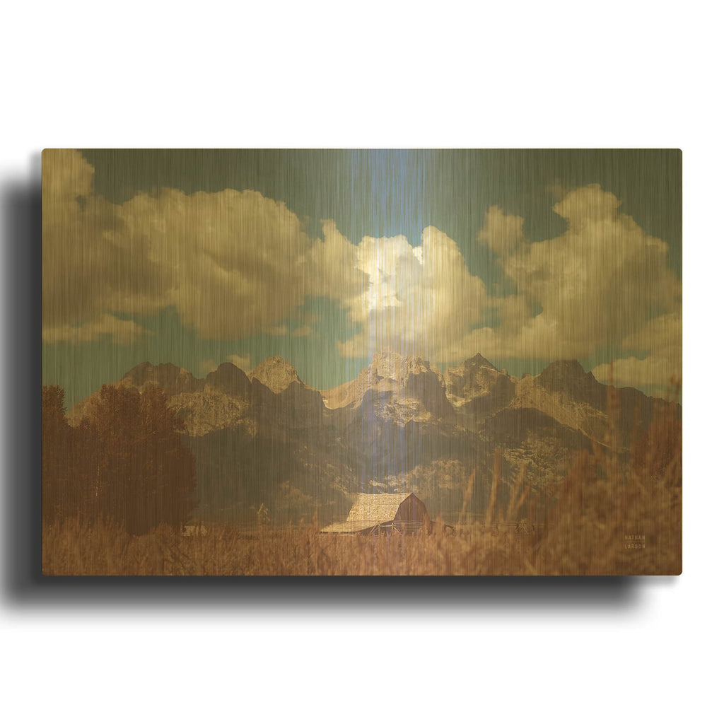 'Wyoming Mountain Lazy Days' By Nathan Larson Gold Metal Wall Art