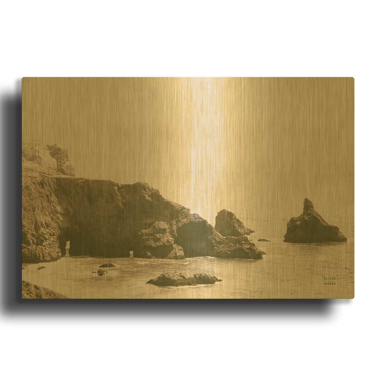 'Passing Through Cove Sepia' By Nathan Larson Gold Metal Wall Art