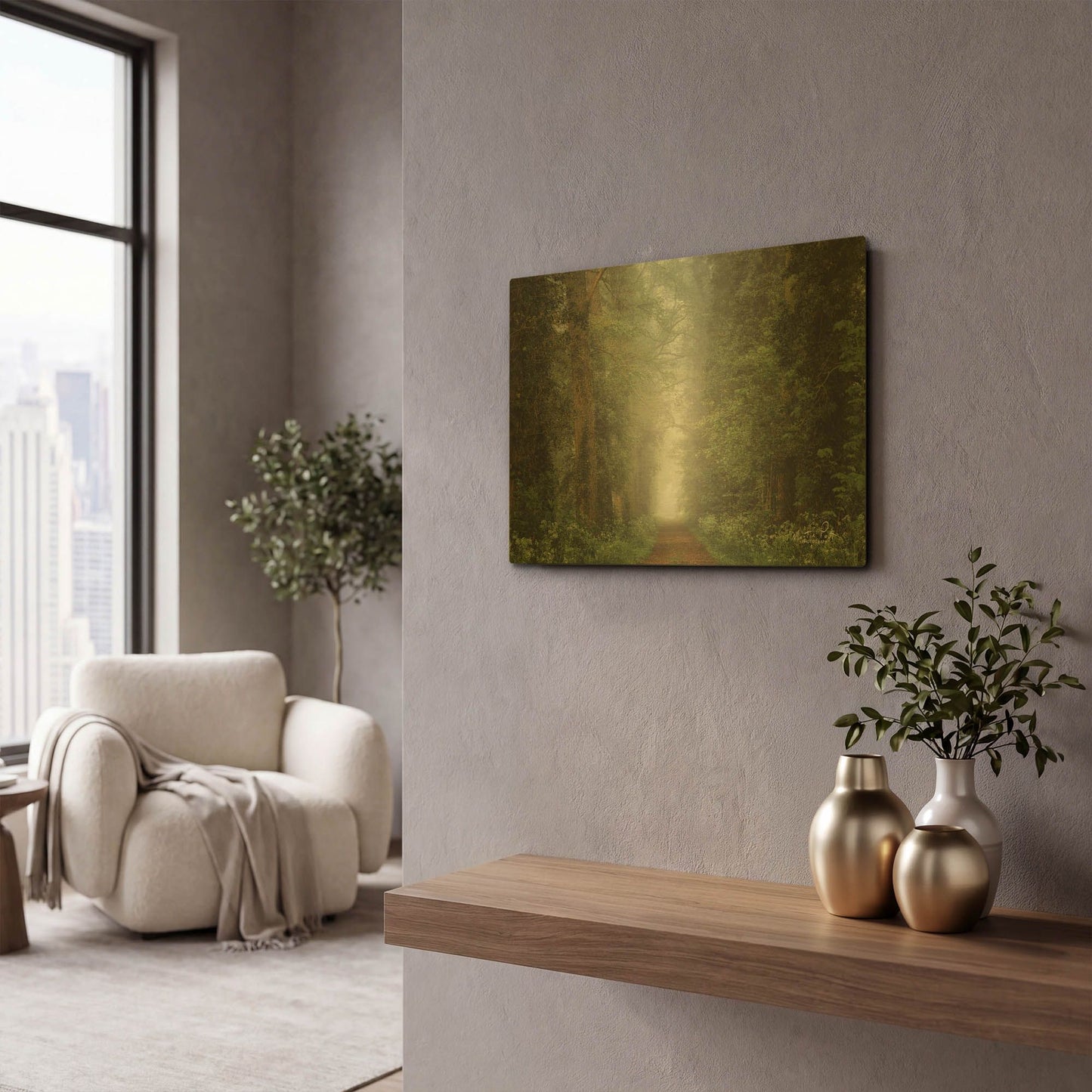 'Misty Spring Road' By Martin Podt Gold Metal Wall Art