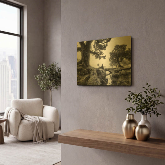 'Black & White Fanal' By Martin Podt Gold Metal Wall Art