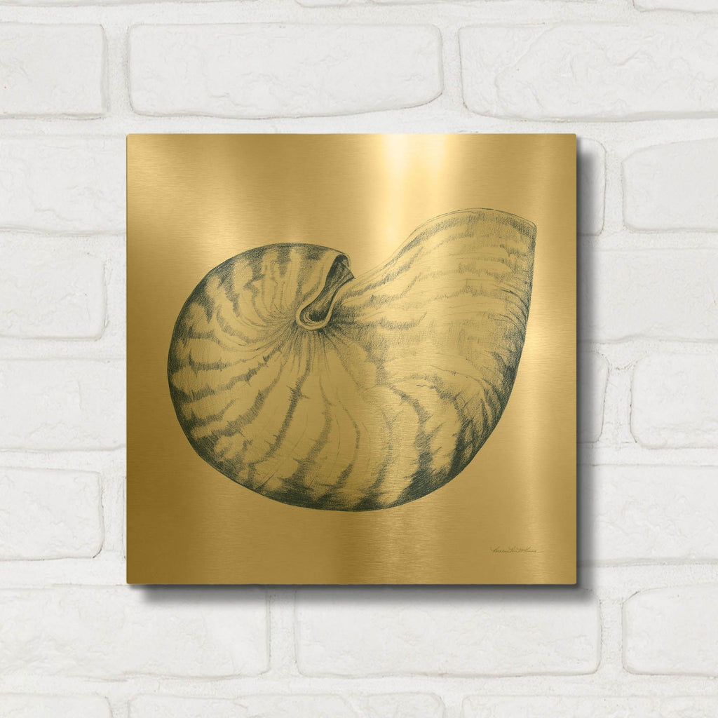 'Shells 1 Blue and White' By Kathleen Parr Gold Metal Wall Art