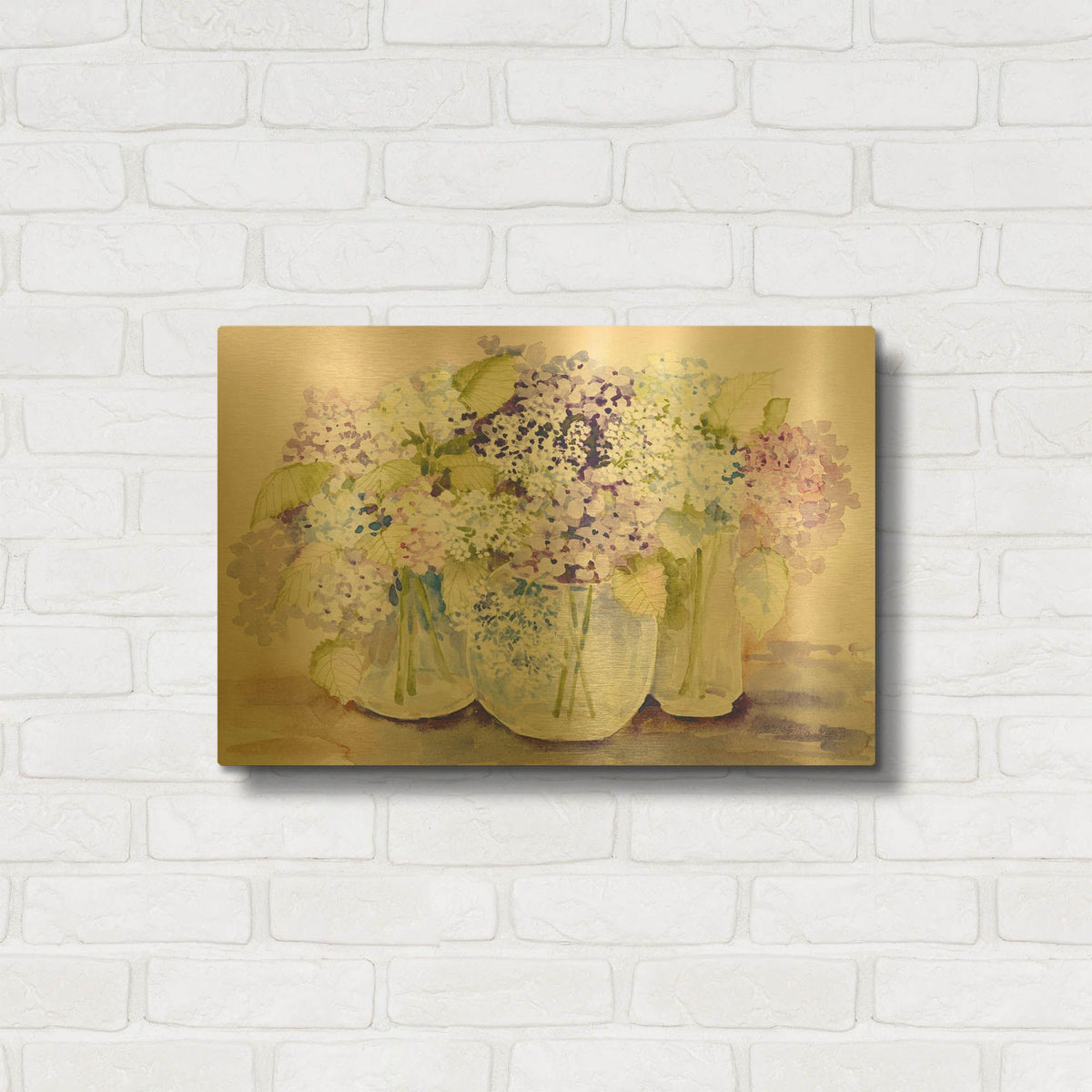 'Hydrangeas in Glass Light' By Kathleen Parr Gold Metal Wall Art