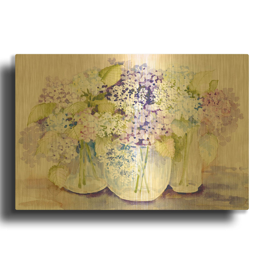 'Hydrangeas in Glass Light' By Kathleen Parr Gold Metal Wall Art