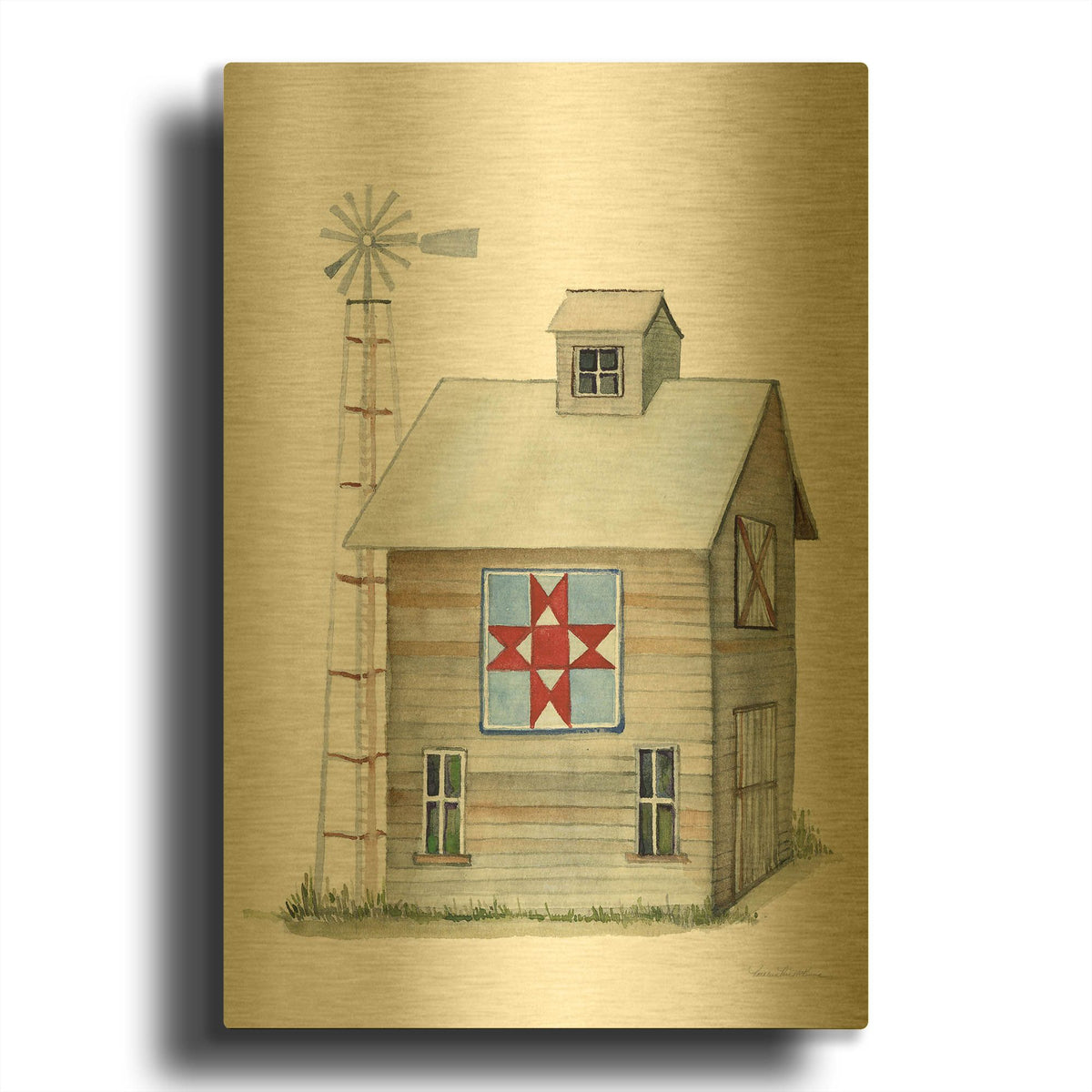 'Life on the Farm Barn Element 3' By Kathleen Parr Gold Metal Wall Art