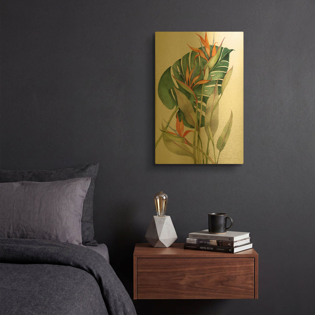 'Botanical Birds of Paradise' By Kathleen Parr Gold Metal Wall Art
