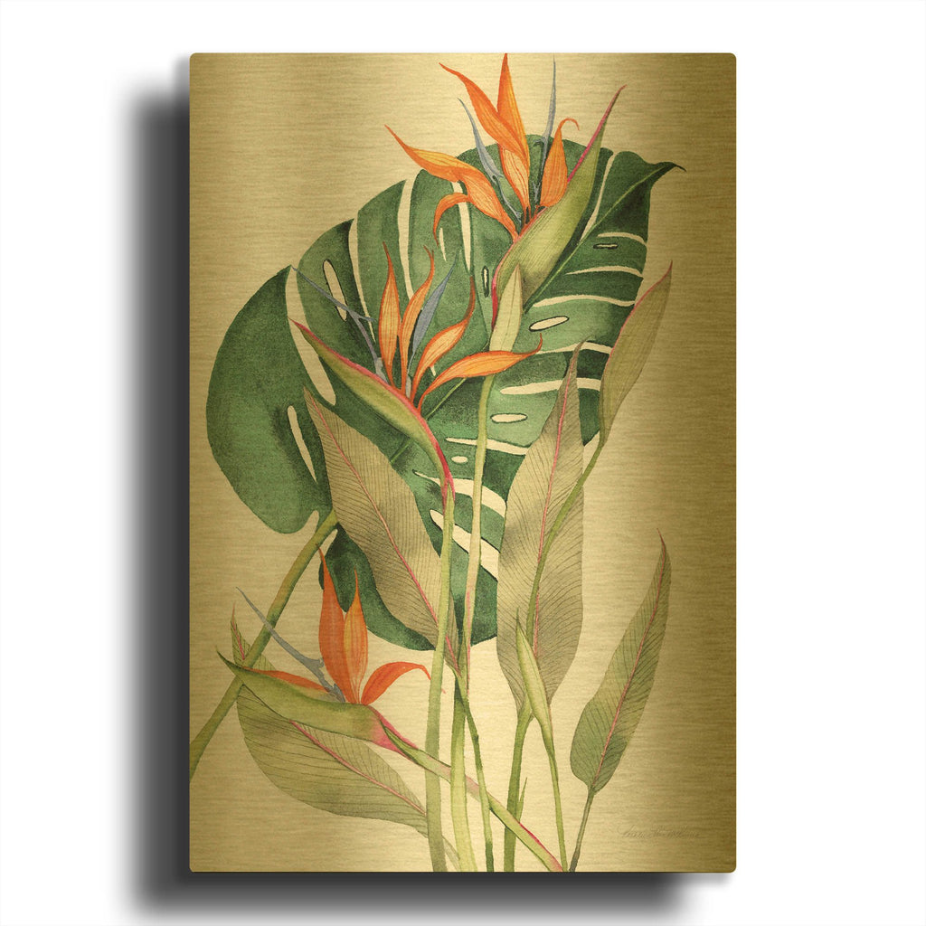 'Botanical Birds of Paradise' By Kathleen Parr Gold Metal Wall Art