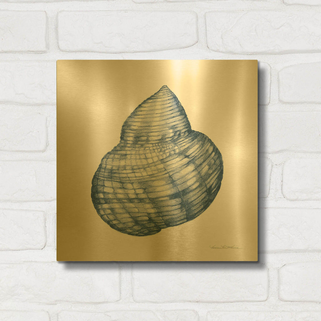 'Shells 4 Blue and White' By Kathleen Parr Gold Metal Wall Art