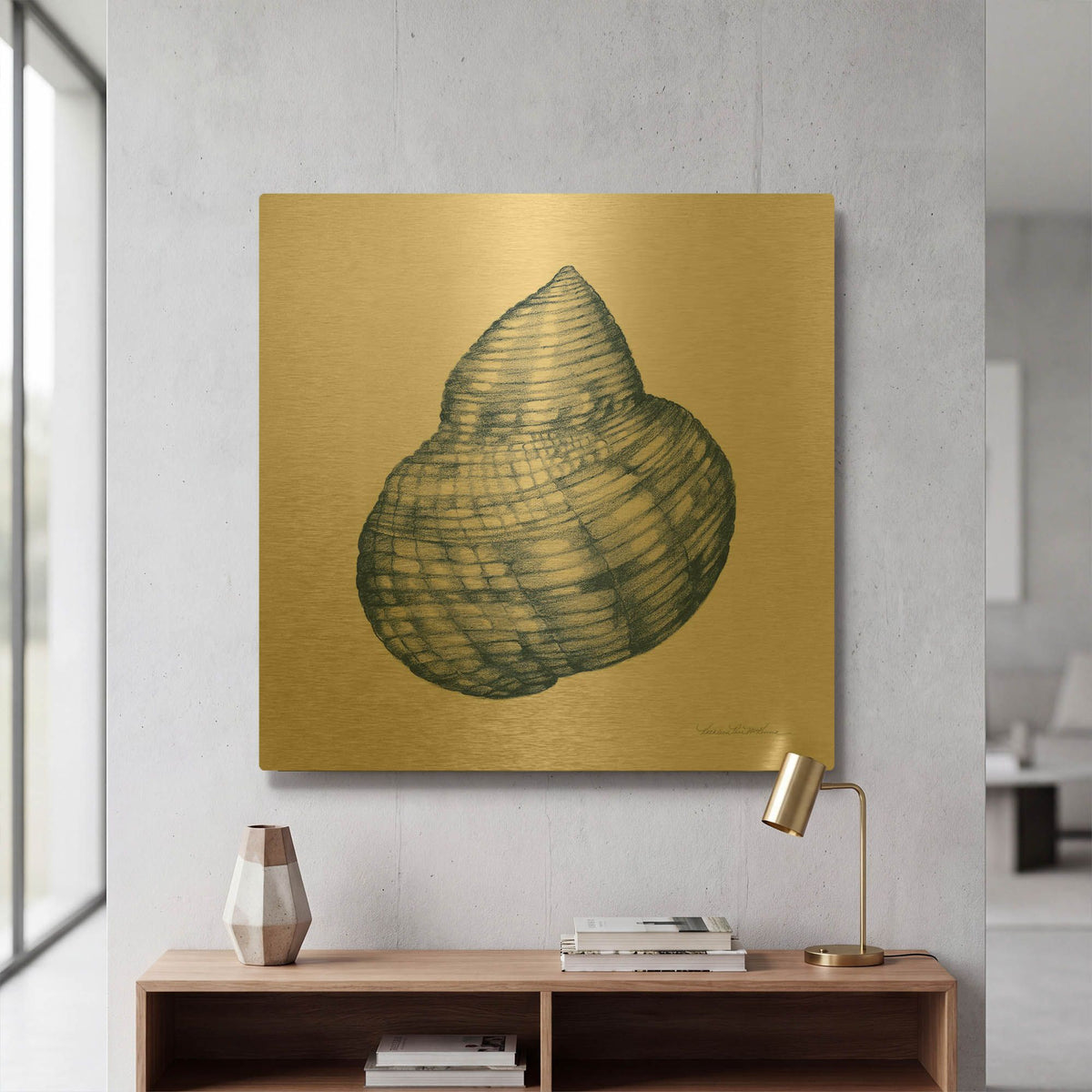 'Shells 4 Blue and White' By Kathleen Parr Gold Metal Wall Art