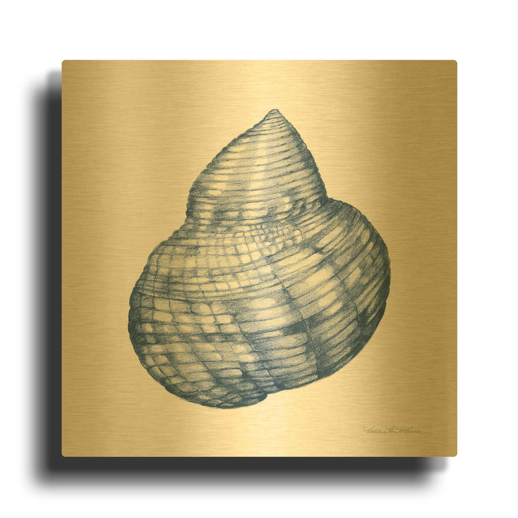 'Shells 4 Blue and White' By Kathleen Parr Gold Metal Wall Art