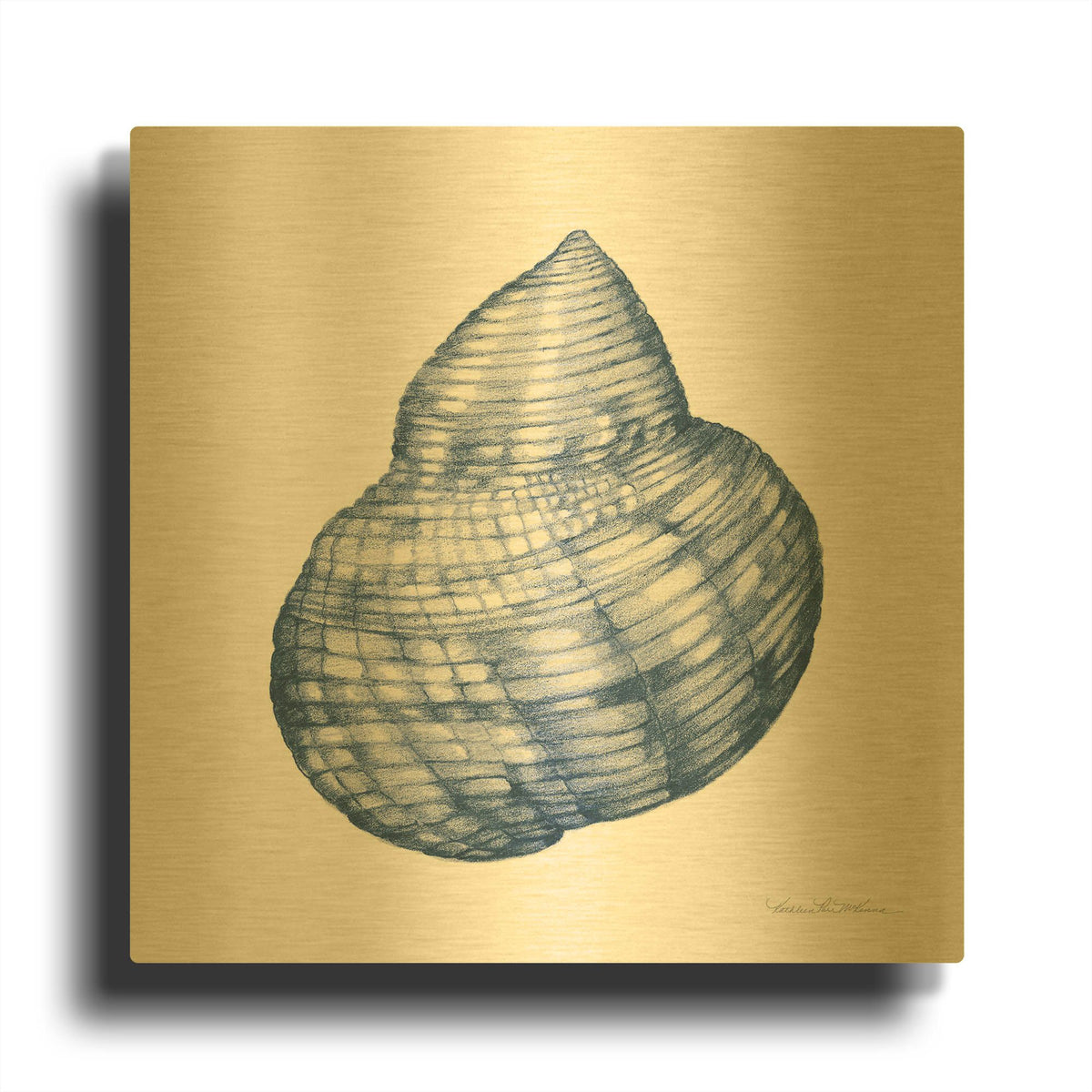 'Shells 4 Blue and White' By Kathleen Parr Gold Metal Wall Art