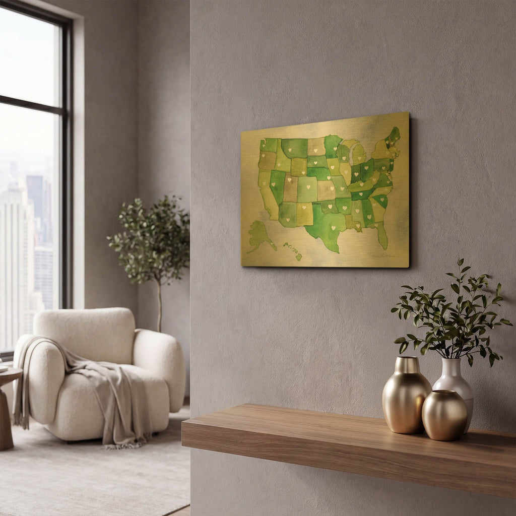 'USA Capital Map' By Kathleen Parr Gold Metal Wall Art