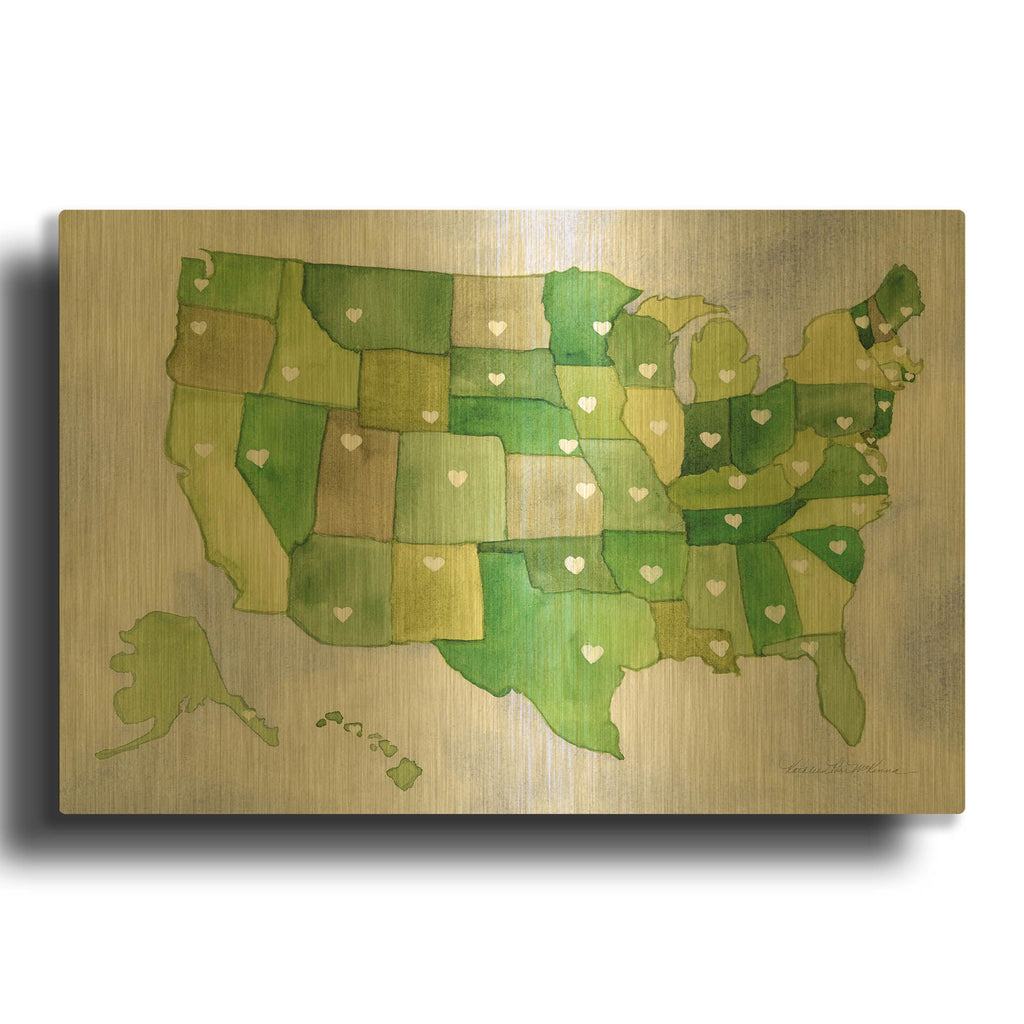 'USA Capital Map' By Kathleen Parr Gold Metal Wall Art