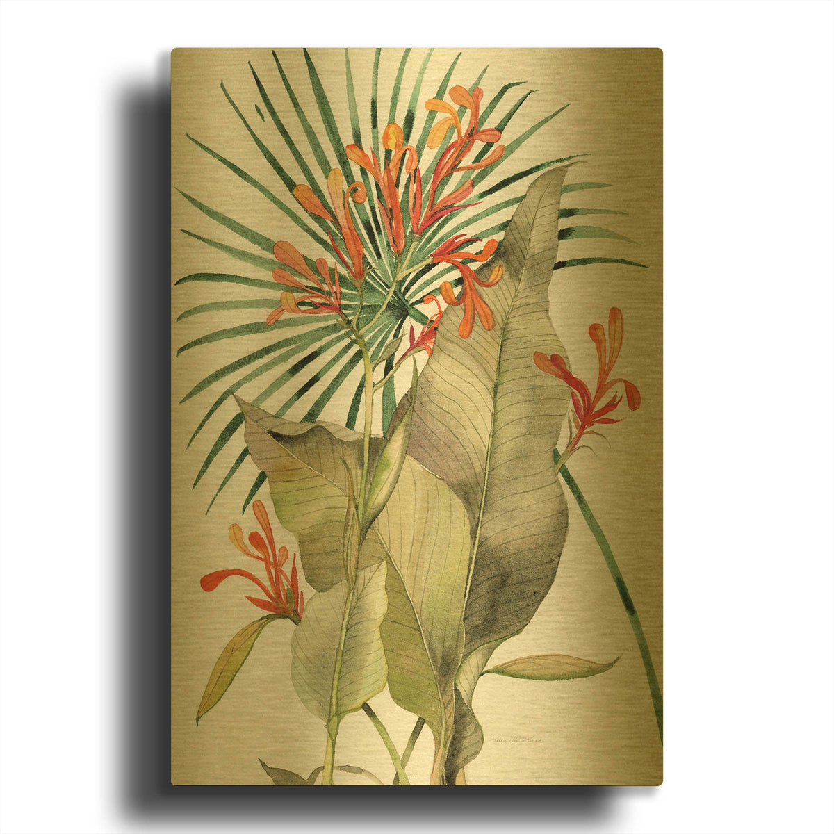 'Botanical Flame Lilies' By Kathleen Parr Gold Metal Wall Art