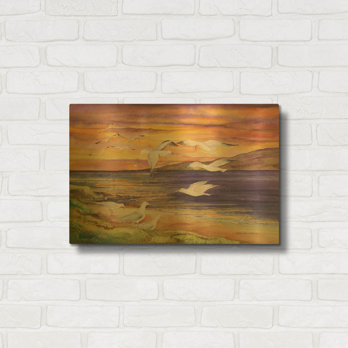 'Seagull Sunset' By Kathleen Parr Gold Metal Wall Art