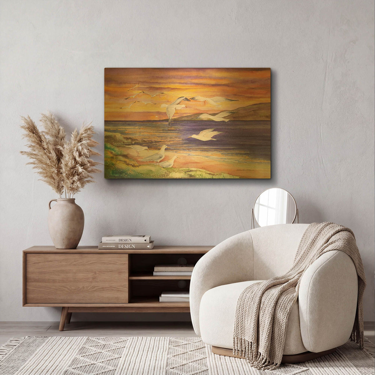 'Seagull Sunset' By Kathleen Parr Gold Metal Wall Art