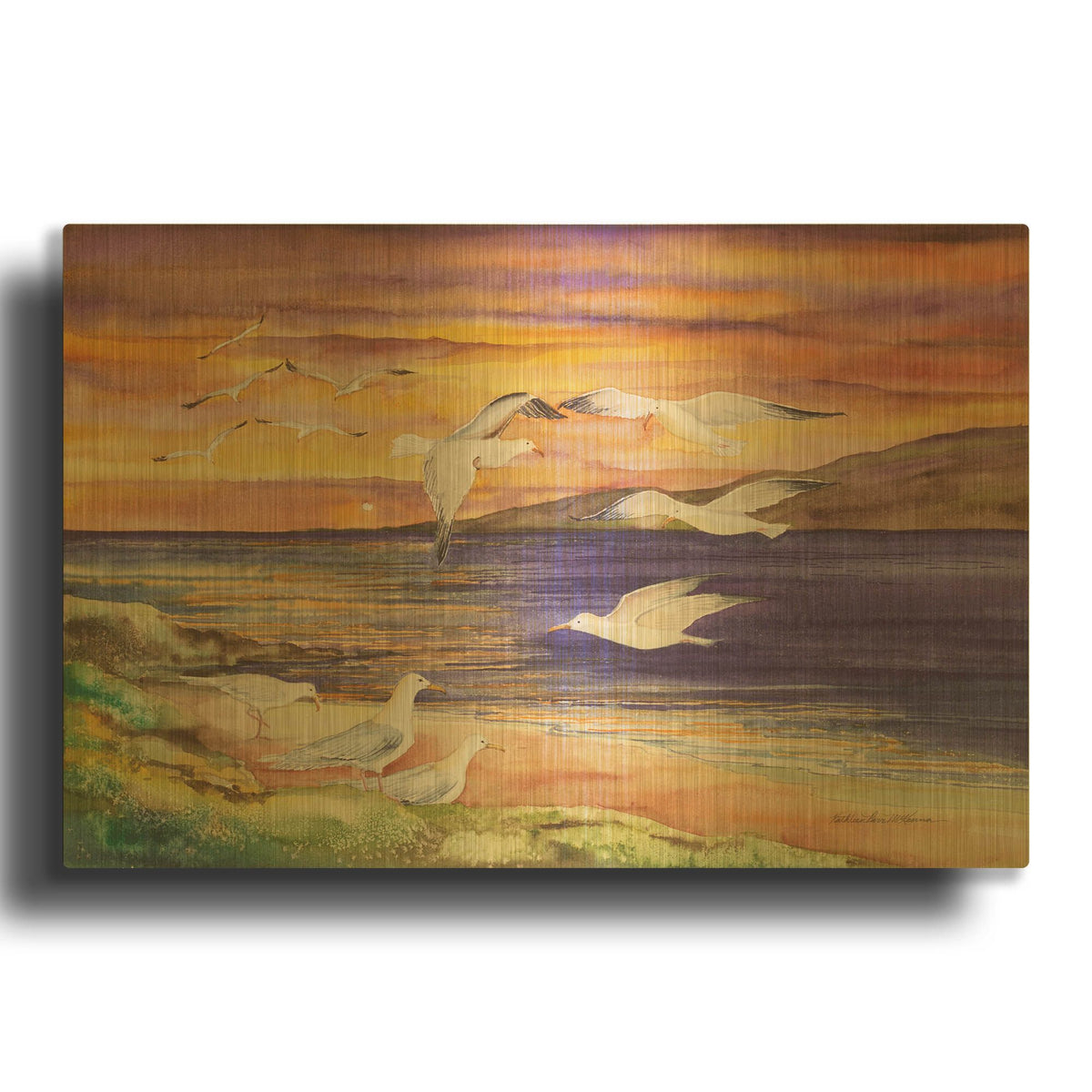 'Seagull Sunset' By Kathleen Parr Gold Metal Wall Art
