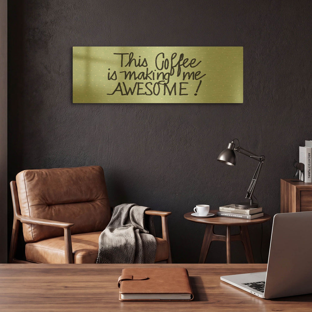 'Awesome Coffee Blue' By Kathleen Parr Gold Metal Wall Art