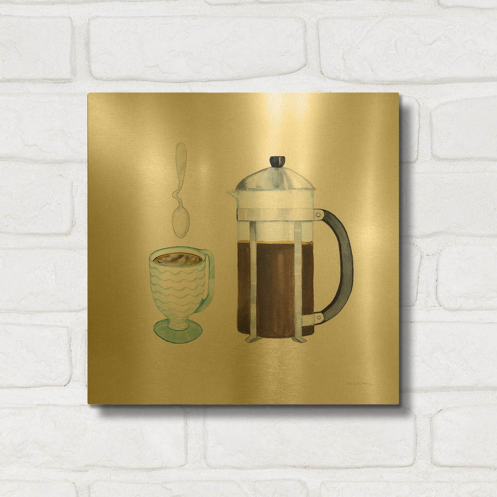 'Coffee Break VIII Tan' By Kathleen Parr Gold Metal Wall Art
