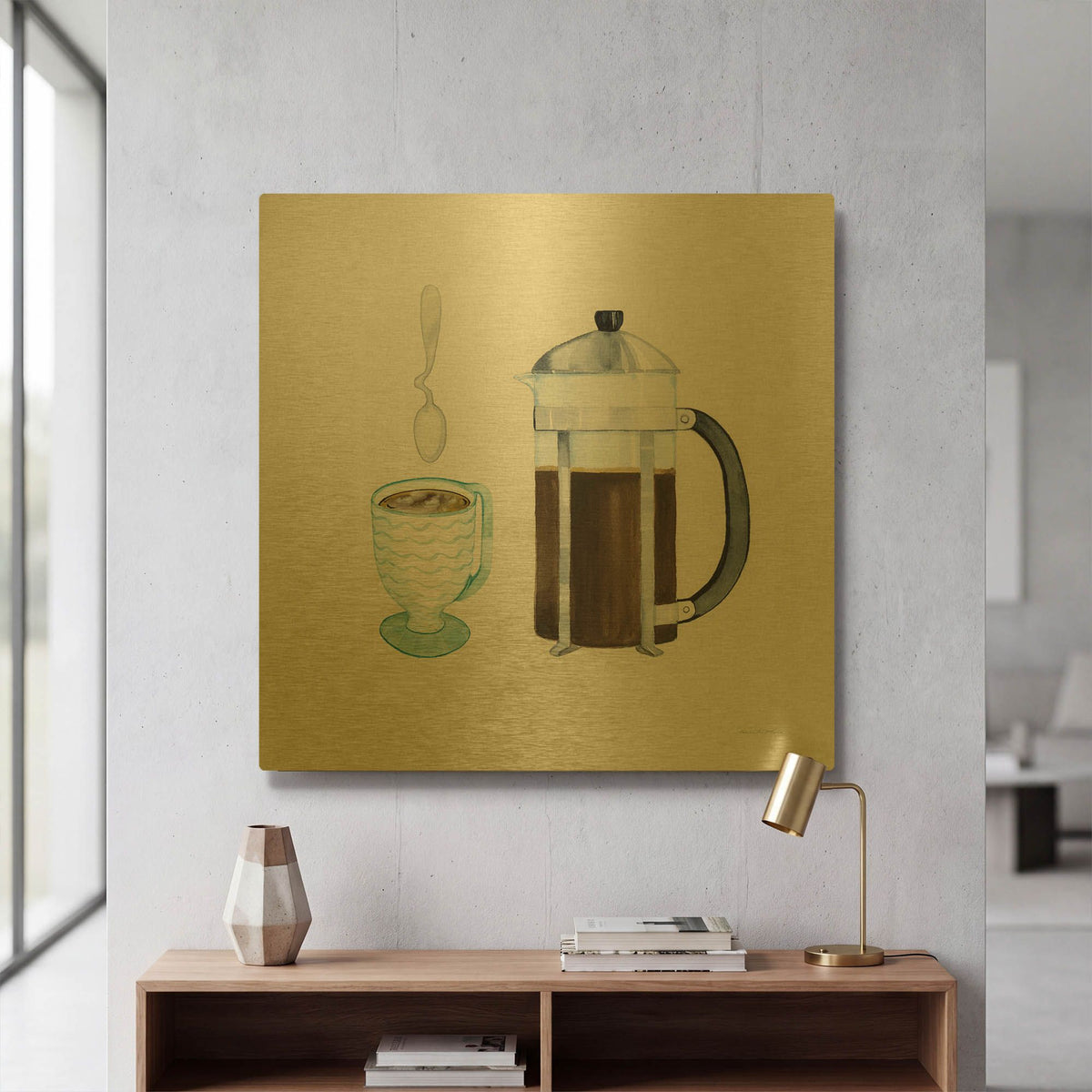 'Coffee Break VIII Tan' By Kathleen Parr Gold Metal Wall Art