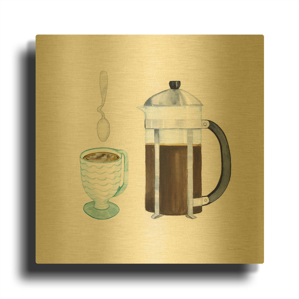 'Coffee Break VIII Tan' By Kathleen Parr Gold Metal Wall Art